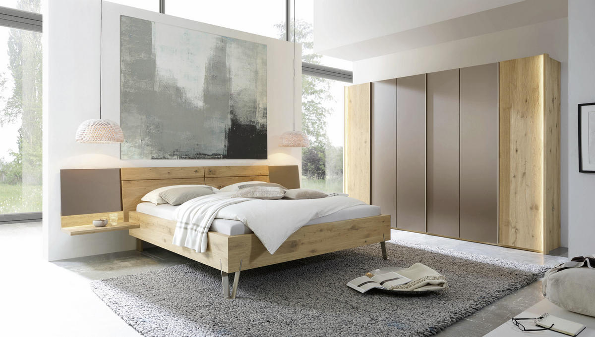 BETTANLAGE 180/200 cm  in Eichefarben, Bronzefarben   - Eichefarben/Bronzefarben, Natur, Glas/Holz (180/200cm) - Valdera
