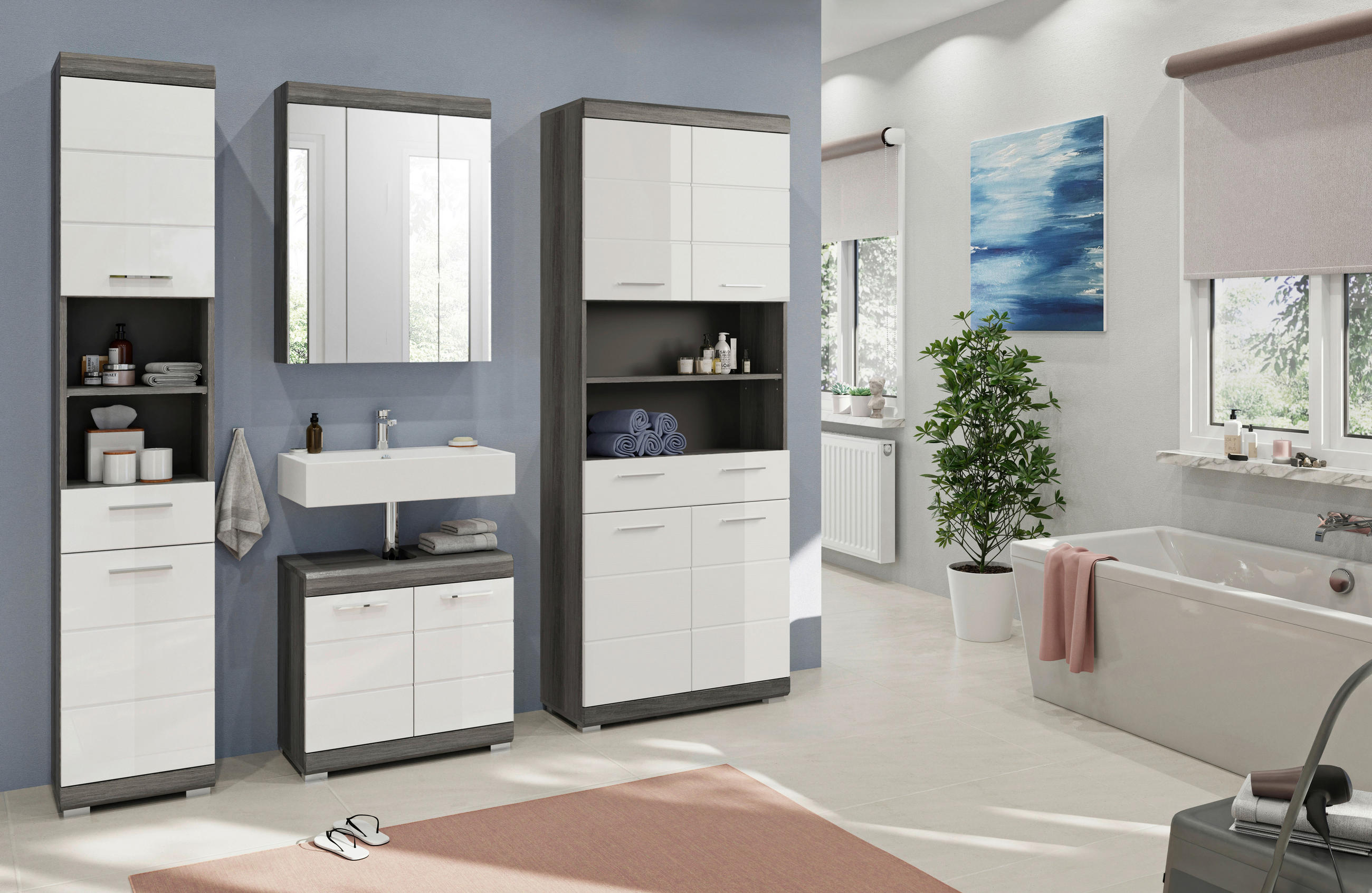 BADEZIMMER 4-teilig  in 171 cm  - Weiß Hochglanz, MODERN, Holzwerkstoff (171cm) - MID.YOU