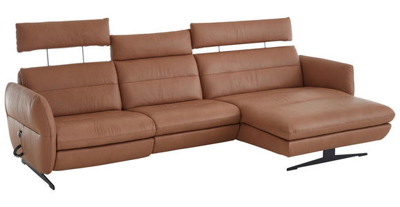 ECKSOFA in Echtleder Haselnussfarben  - Schwarz/Haselnussfarben, Design, Leder/Metall (300/157cm) - Dieter Knoll