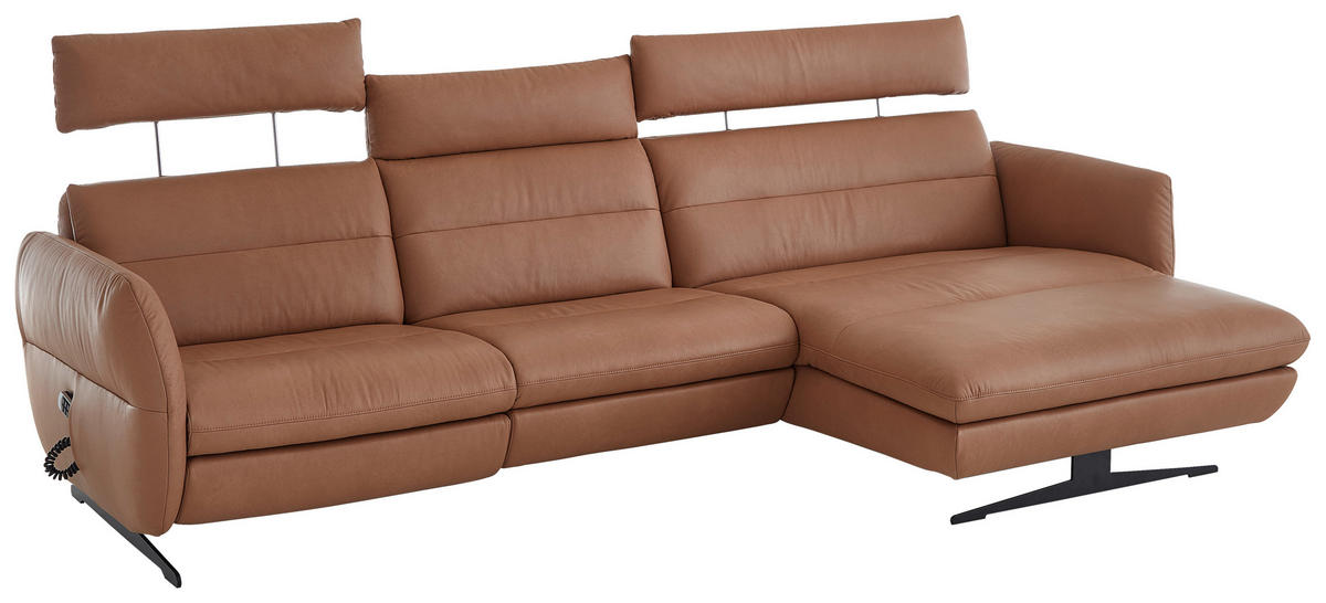 ECKSOFA in Echtleder Haselnussfarben  300/157 cm  - Schwarz/Haselnussfarben, Design, Leder/Metall (300/157cm) - Dieter Knoll