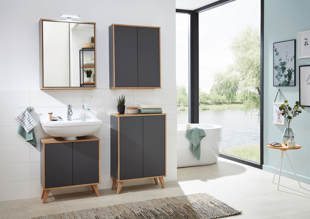 SPIEGELSCHRANK 60/75/18,5 cm  - Eichefarben/Anthrazit, MODERN, Glas/Holzwerkstoff (60/75/18,5cm) - MID.YOU