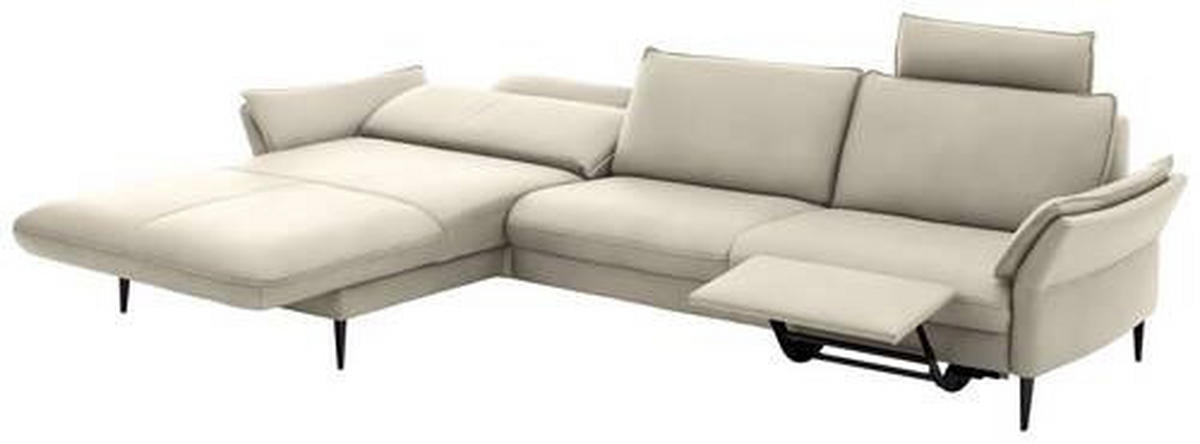 ECKSOFA Ecru Echtleder  - Ecru/Schwarz, Design, Leder/Metall (172/334cm) - Hukla