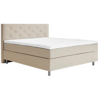 BOXSPRINGBETT 180/200 cm,  in Beige, Matratze, gepolstertes Kopfteil, Topper, H3 = fest  - Beige/Alufarben, KONVENTIONELL, Textil/Metall (180/200cm) - Welnova