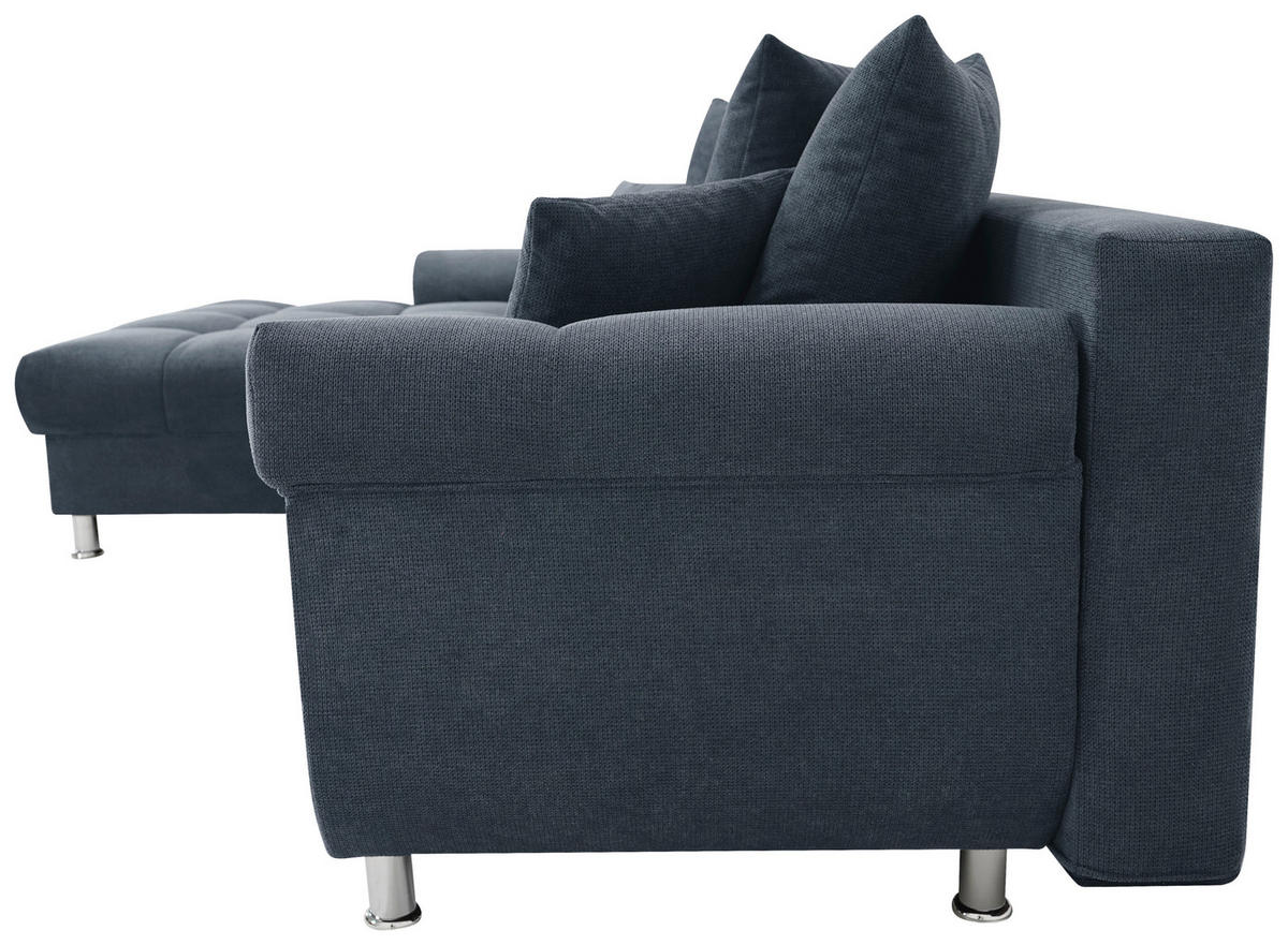 ECKSOFA in Flachgewebe, Mikrofaser Blau  - Blau/Chromfarben, Design, Kunststoff/Textil (198/312cm) - Livetastic