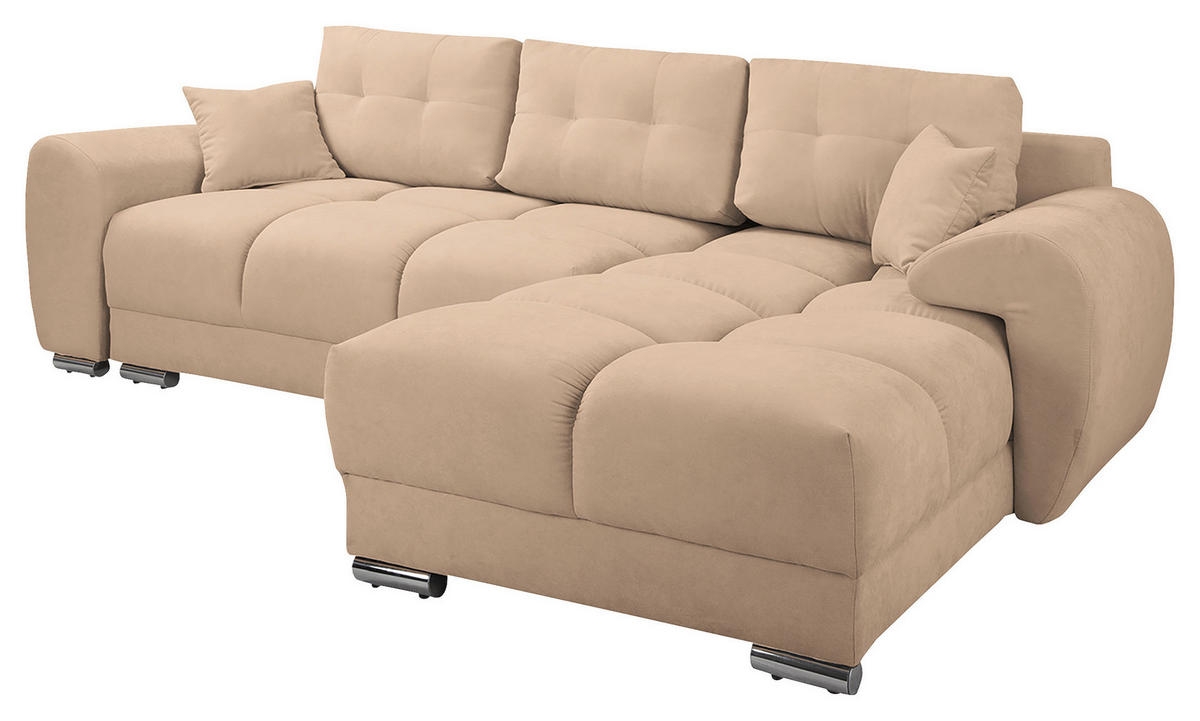 ECKSOFA in Mikrofaser Beige  - Beige/Silberfarben, Design, Textil/Metall (256/175cm) - Livetastic