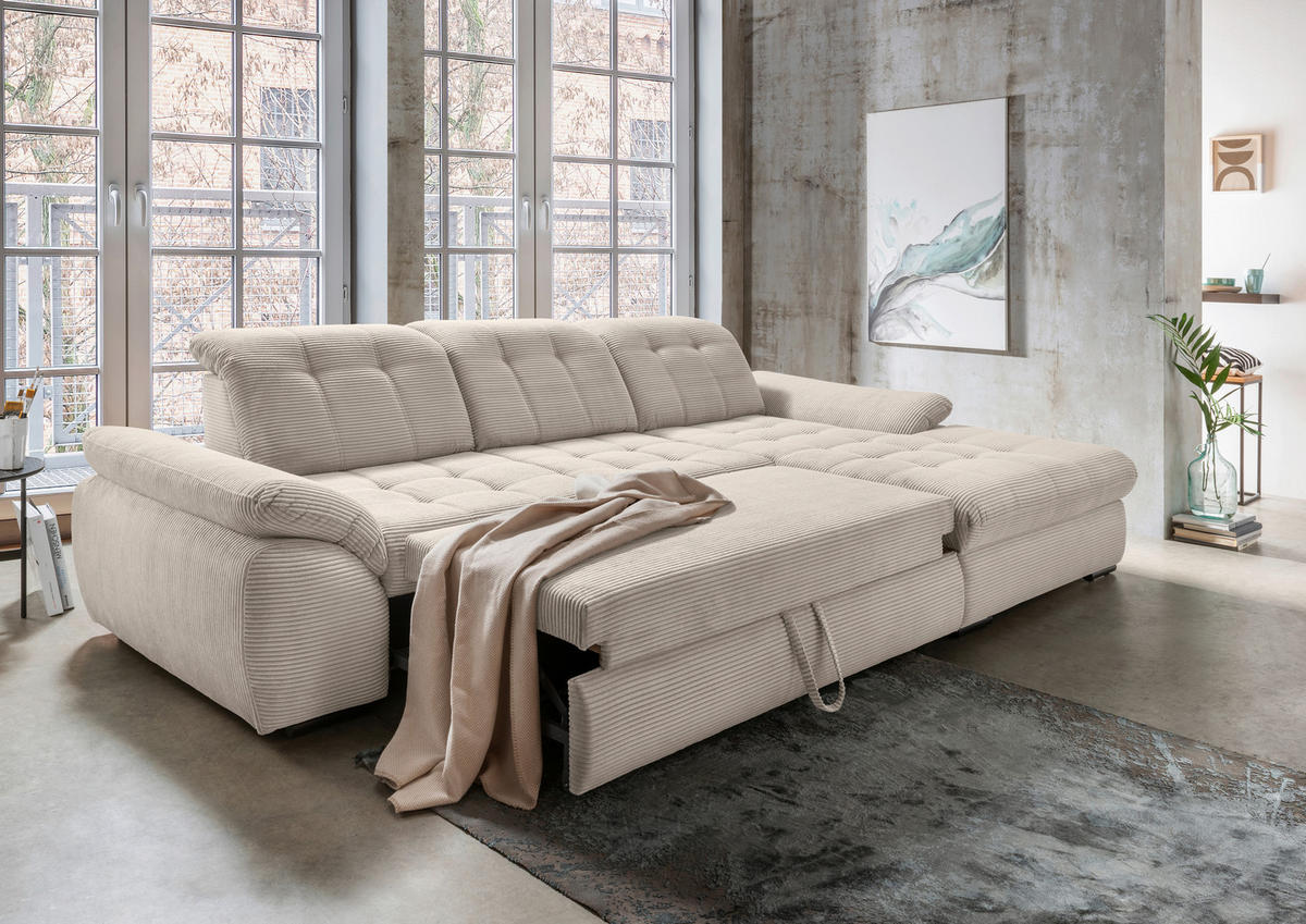 ECKSOFA Beige Cord  - Beige/Schwarz, MODERN, Textil/Metall (314/184cm) - Livetastic