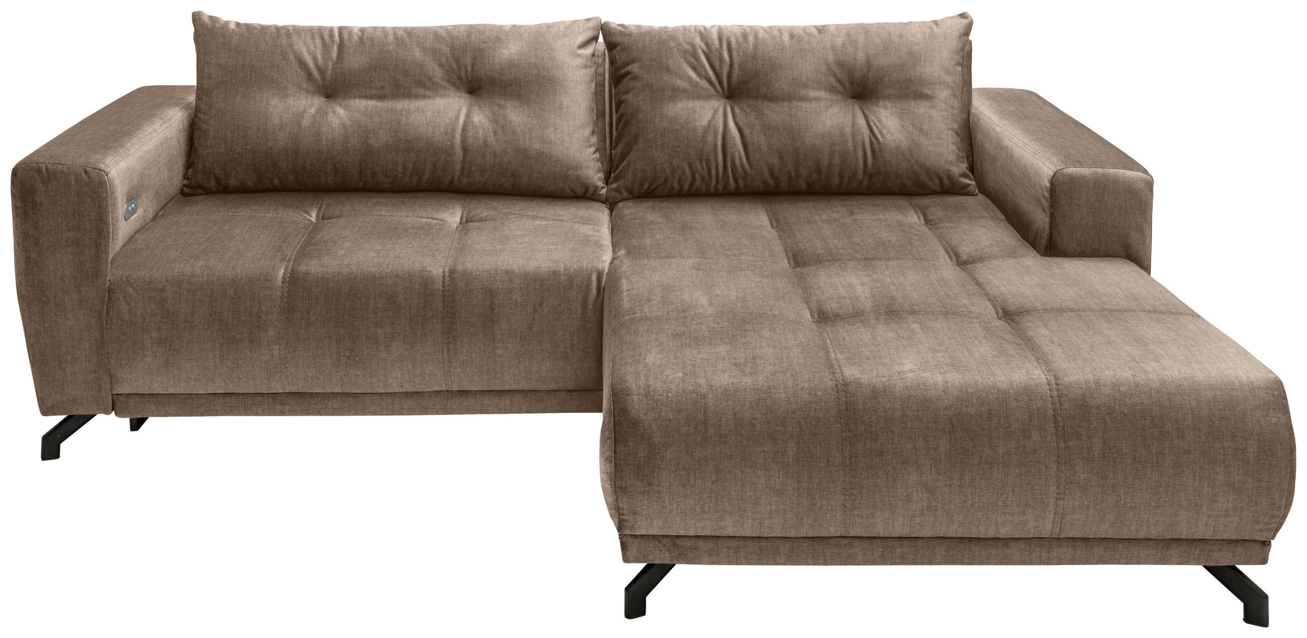 ECKSOFA in Velours Hellbraun  - Hellbraun/Schwarz, Modern, Textil/Metall (246/177cm) - MID.YOU