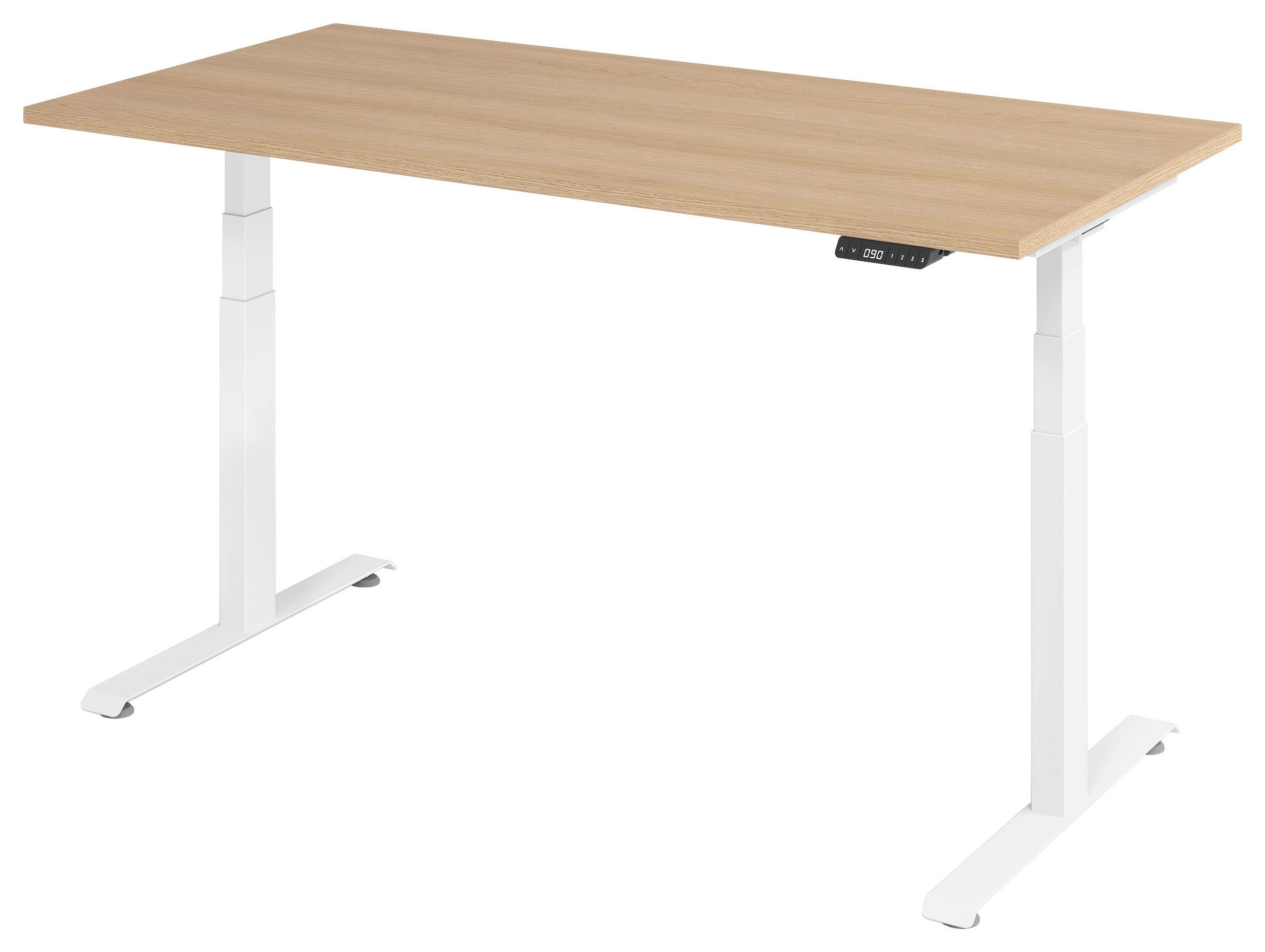 SCHREIBTISCH 160/80/64,5-129,5 cm Weiß, Eichefarben elektrisch höhenverstellbar  - Eichefarben/Weiß, KONVENTIONELL, Holzwerkstoff/Metall (160/80/64,5-129,5cm) - Venda
