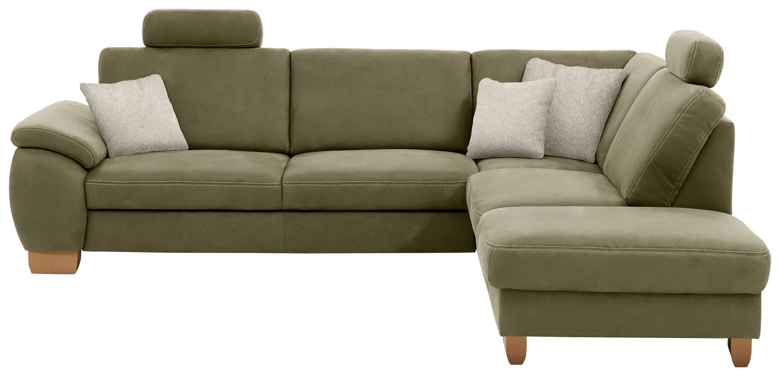 ECKSOFA in Mikrofaser Hellgrün  - Wildeiche/Beige, Natur, Holz/Textil (286/236cm) - Voleo