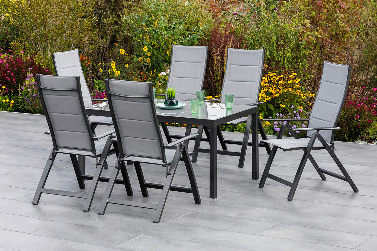 GARTENSET Aluminium  - Dunkelgrau/Graphitfarben, KONVENTIONELL, Glas/Textil - Gardenson