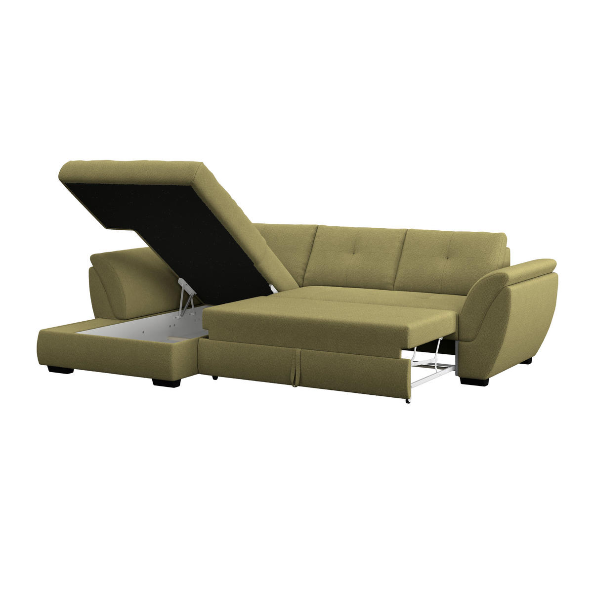 ECKSOFA Grün Zierkissen, Bettkasten, Schlaffunktion, Rücken echt  - Schwarz/Grün, KONVENTIONELL, Kunststoff/Textil (187/278cm) - MID.YOU