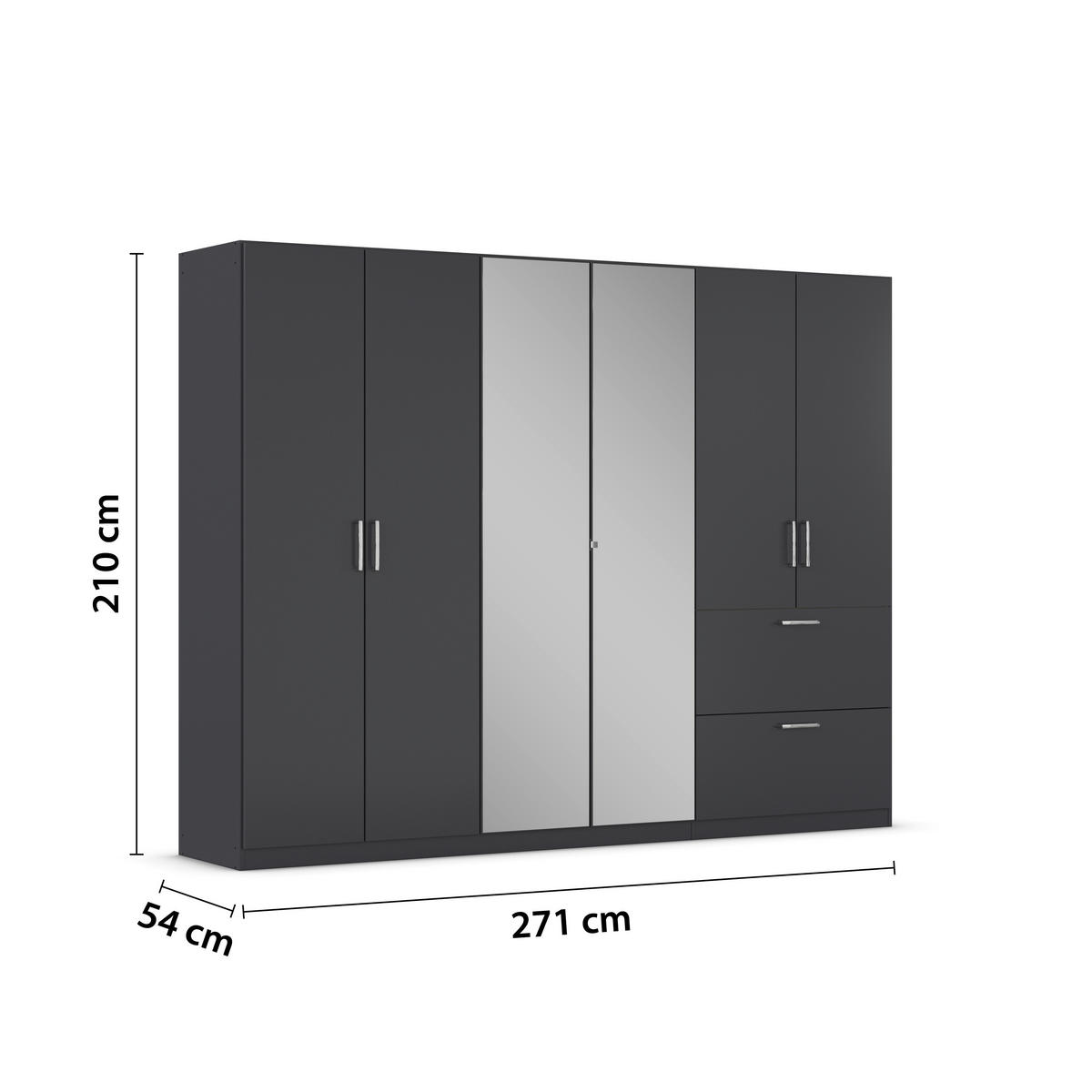 DREHTÜRENSCHRANK in Grau  - Chromfarben/Grau, Modern, Holzwerkstoff/Kunststoff (271/210/54cm) - Rauch Möbel