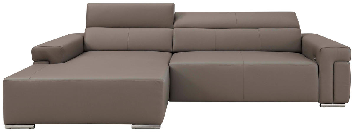 Ecksofa inkl. Funktion DUA Grau Echtleder  - Chromfarben/Grau, Design, Leder/Metall (170/293cm) - Novel