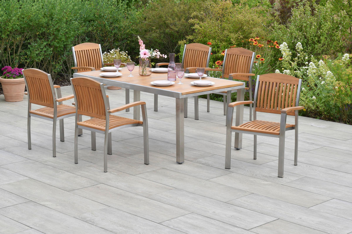 GARTENSET 7-teilig  - Silberfarben/Naturfarben, MODERN, Holz/Metall - Gardenson