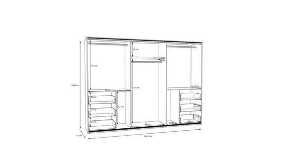 SCHWEBETÜRENSCHRANK 269,7/200,5/61,2 cm 3-türig  - Alufarben/Weiß, KONVENTIONELL, Holzwerkstoff/Metall (269,7/200,5/61,2cm) - Carryhome