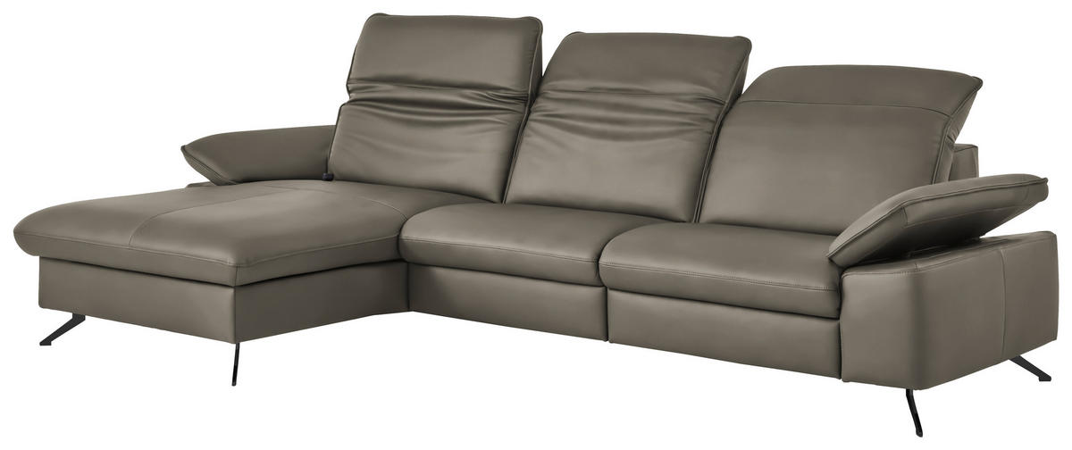ECKSOFA  Echtleder Cappuccino  - Schwarz/Cappuccino, Design, Leder/Metall (169/307cm) - Beldomo Premium