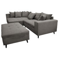 Ecksofa inkl. Hocker Grau Cord  - Schwarz/Grau, Design, Holz/Textil (174/247cm) - MID.YOU