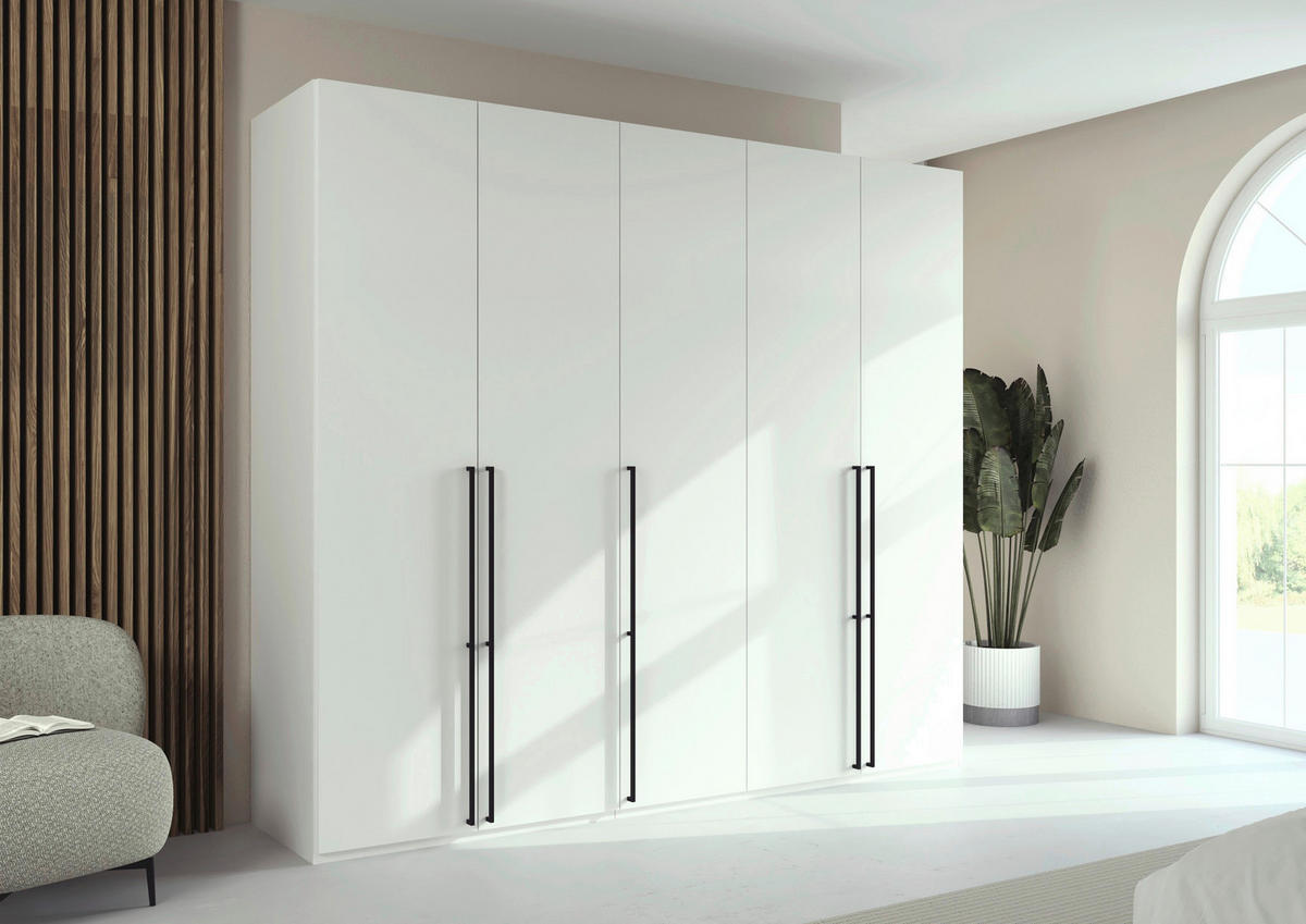 DREHTÜRENSCHRANK 251/223/61 cm,  in Weiß, 5-türig  - Schwarz/Weiß, Basics, Holzwerkstoff/Metall (251/223/61cm) - Novel