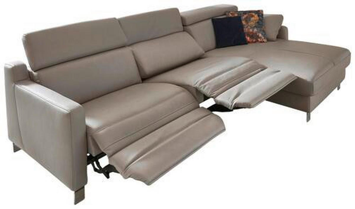 ECKSOFA Grau Echtleder  - Chromfarben/Grau, Design, Leder/Metall (321/176cm) - Valdera