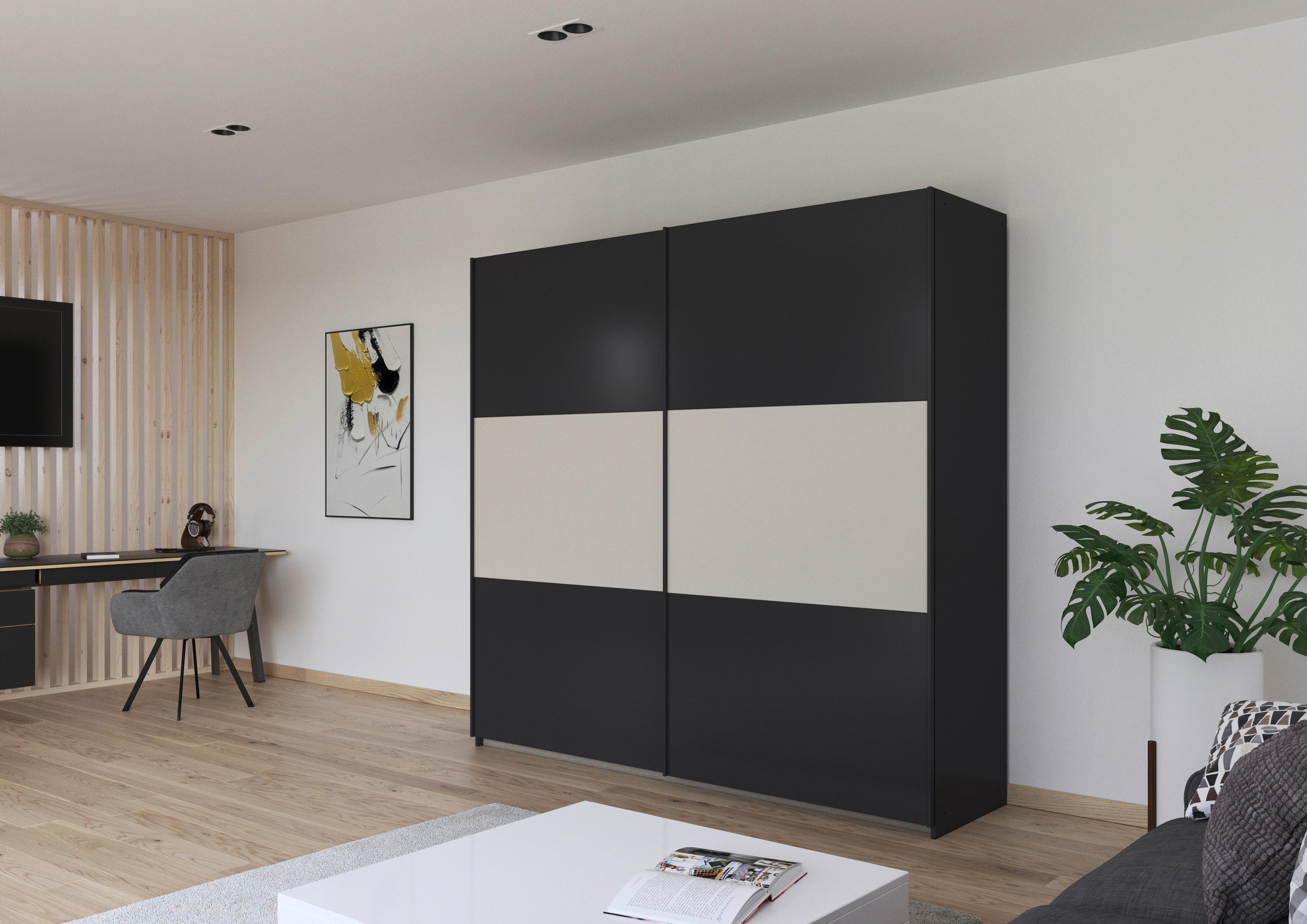 SCHWEBETÜRENSCHRANK in Grau, Alufarben, Champagner  - Champagner/Alufarben, Modern, Holzwerkstoff/Metall (218/210/59cm) - Rauch Möbel