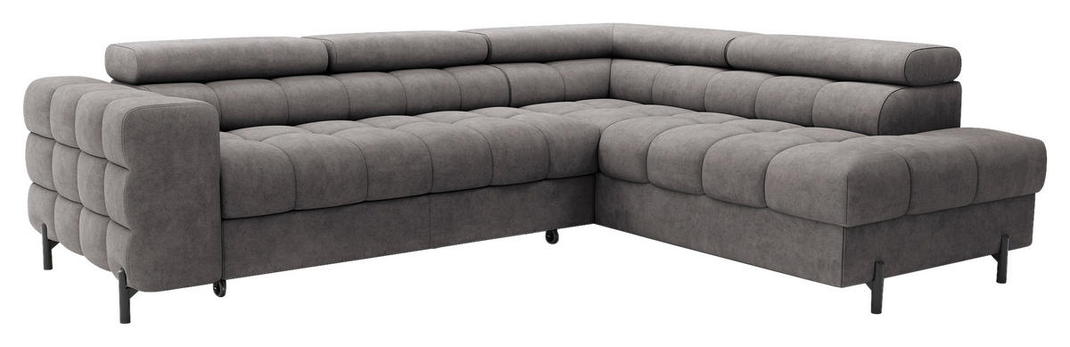 ECKSOFA FERUCCE Grau Chenille Bettkasten, Kopfteilverstellung  - Schwarz/Grau, Design, Textil/Metall (276/200cm) - MID.YOU