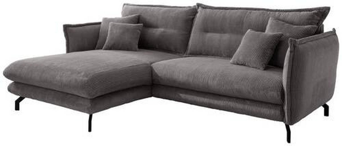 ECKSOFA in Cord Grau  - Schwarz/Grau, Modern, Textil/Metall (180/255cm) - Livetastic