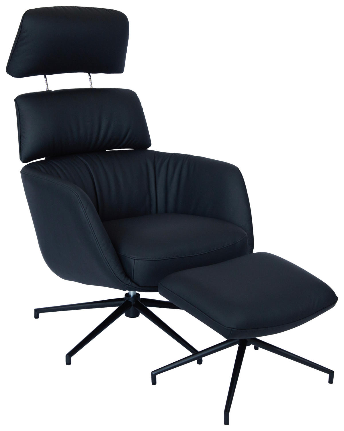RELAXSESSELSET Echtleder Hocker, Kopfteilverstellung    - Schwarz, Design, Leder/Metall (73/110/87cm) - Dieter Knoll