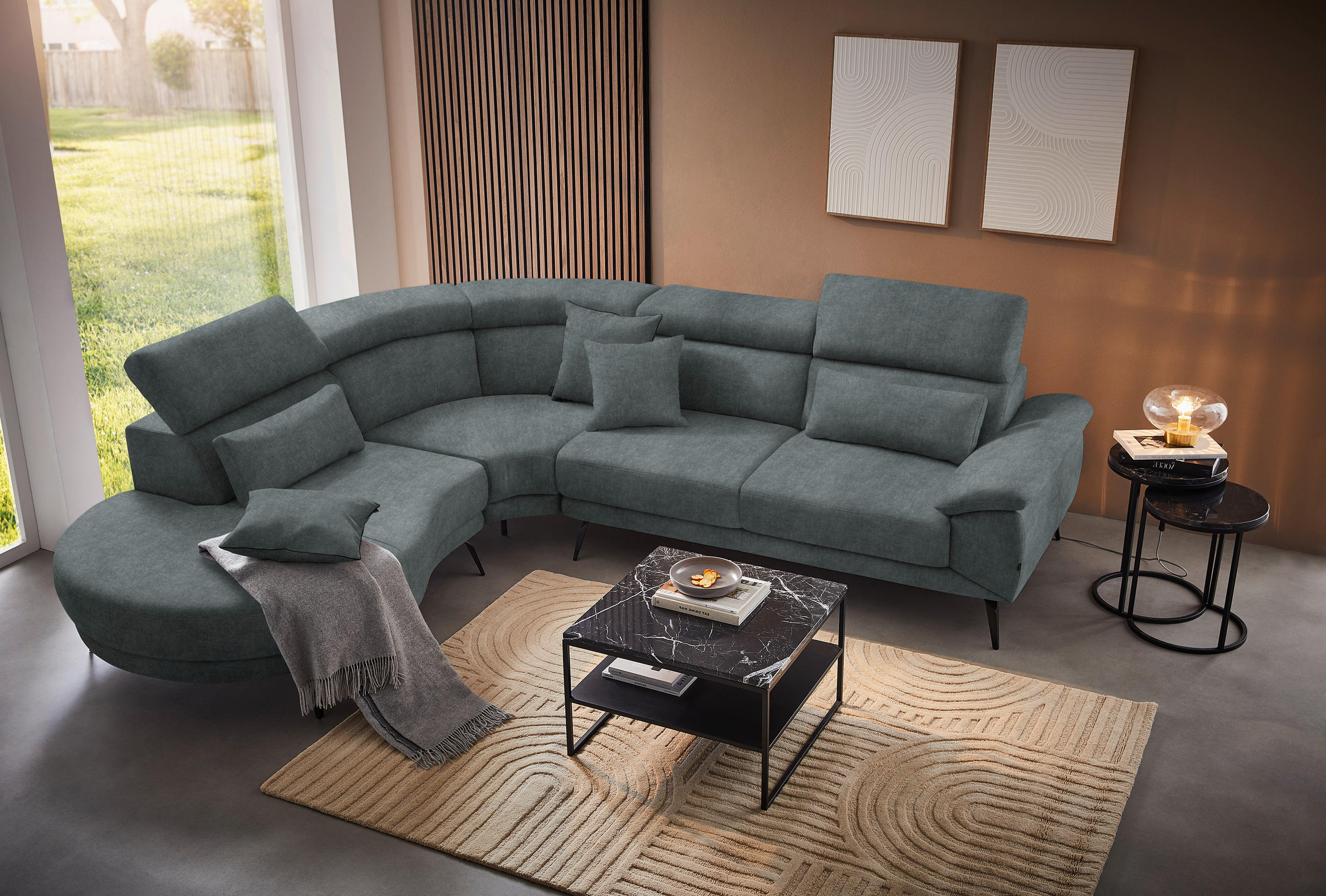 ECKSOFA in Velours Grau  264/299 cm  - Schwarz/Grau, Design, Textil/Metall (264/299cm) - Novel