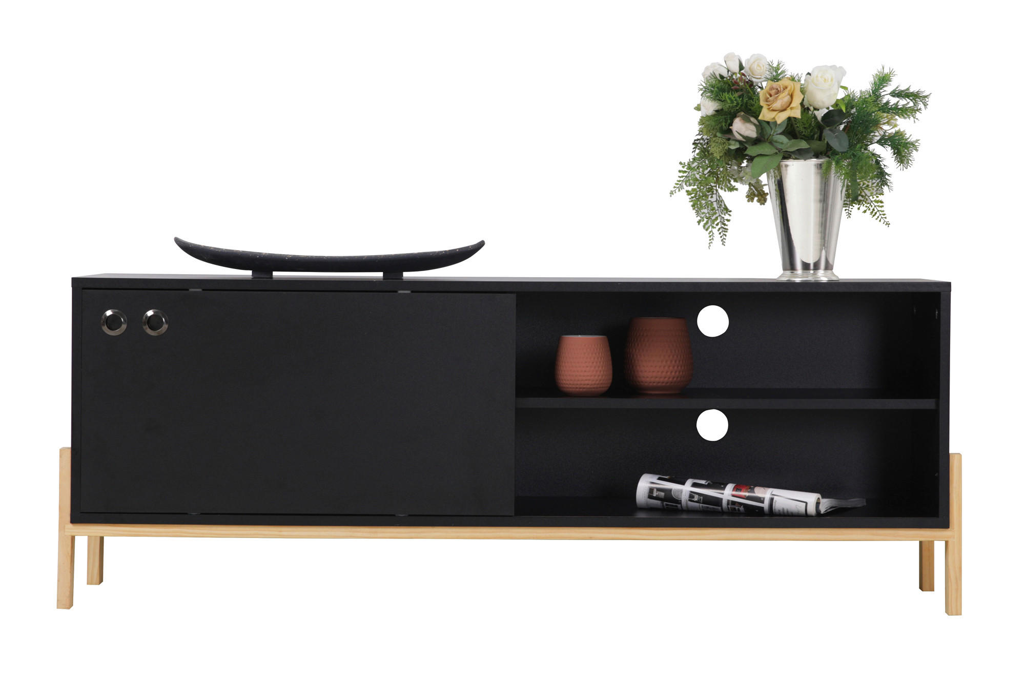 Livetastic Lowboard Schwarz 140x51.5x35 cm