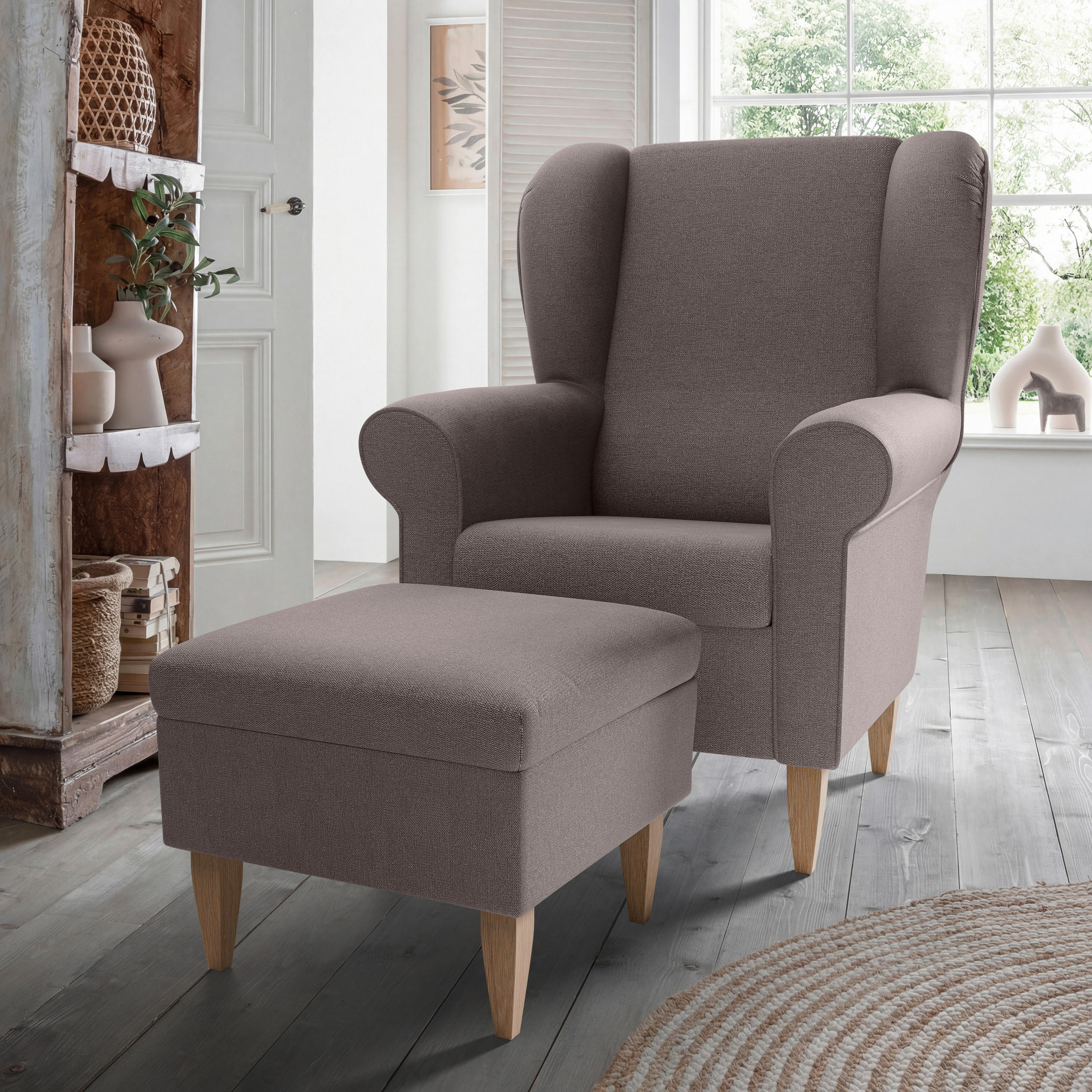 SESSELSET Struktur Braun  - Naturfarben/Braun, Konventionell, Holz/Textil (80/102/86cm) - Livetastic