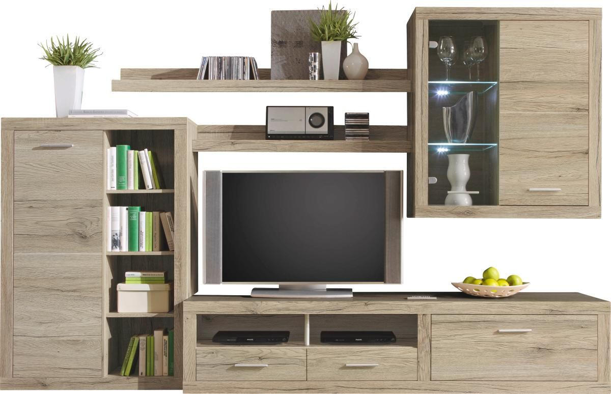 SET MOBILA LIVING in stejar San Remo  - argintiu/stejar San Remo, Konventionell, plastic/sticlă (292/189/48cm) - Carryhome