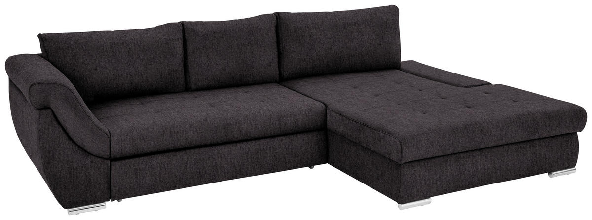 ECKSOFA in Flachgewebe Dunkelbraun  - Dunkelbraun/Silberfarben, Design, Textil/Metall (306/174cm) - MID.YOU