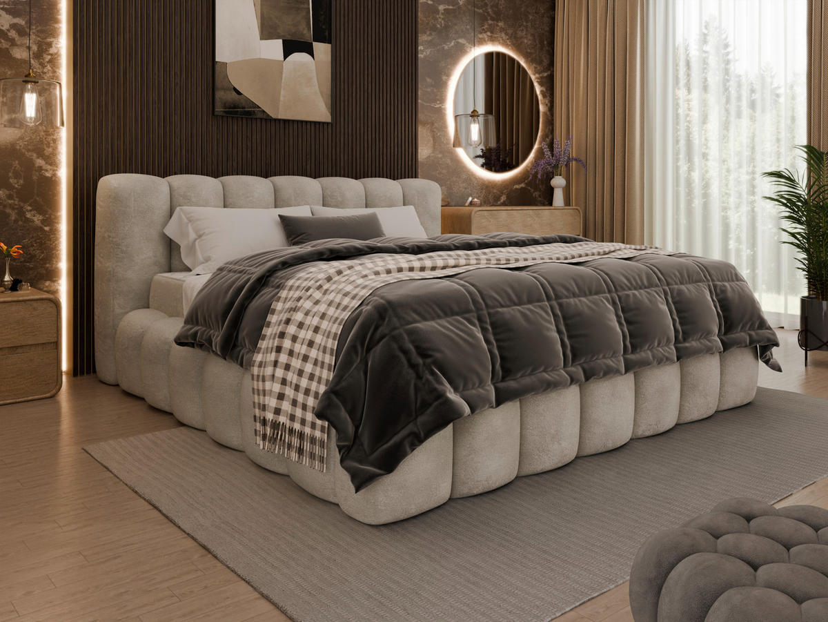 POLSTERBETT Lattenrost, Bettkasten 180/200 cm  in Creme  - Birkefarben/Creme, Trend, Holz/Kunststoff (180/200cm) - Esposa