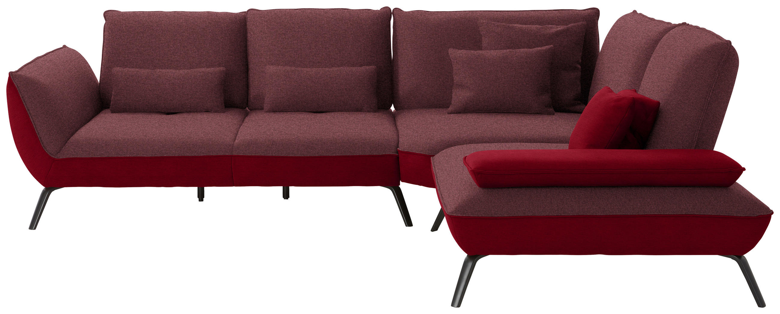 ECKSOFA in Flachgewebe Rot  310/250 cm  - Rot/Schwarz, Design, Textil/Metall (310/250cm) - Moderano