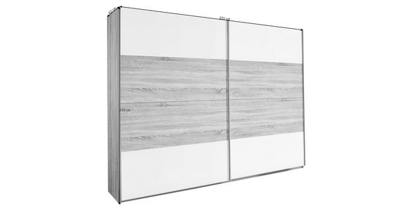 SCHWEBETÜRENSCHRANK  in Weiß, Sonoma Eiche  - Alufarben/Weiß, KONVENTIONELL, Glas/Holzwerkstoff (271/210/62cm) - Xora
