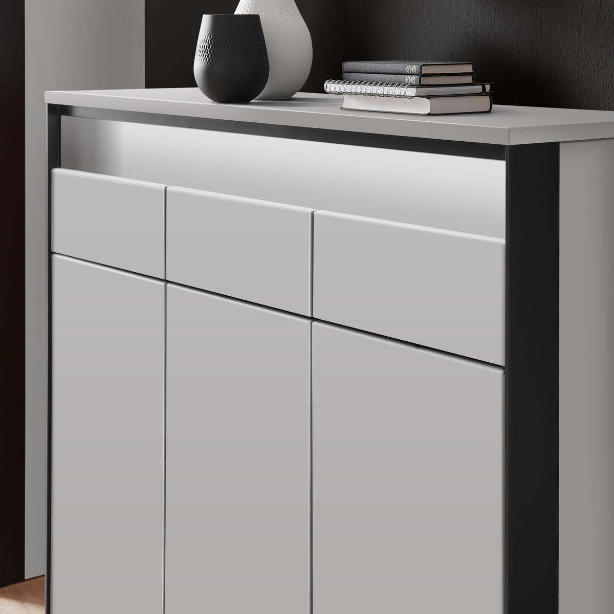 SCHUHSCHRANK 130/106/38 cm  - Kaschmir/Schwarz, Konventionell, Holzwerkstoff (130/106/38cm) - Voleo