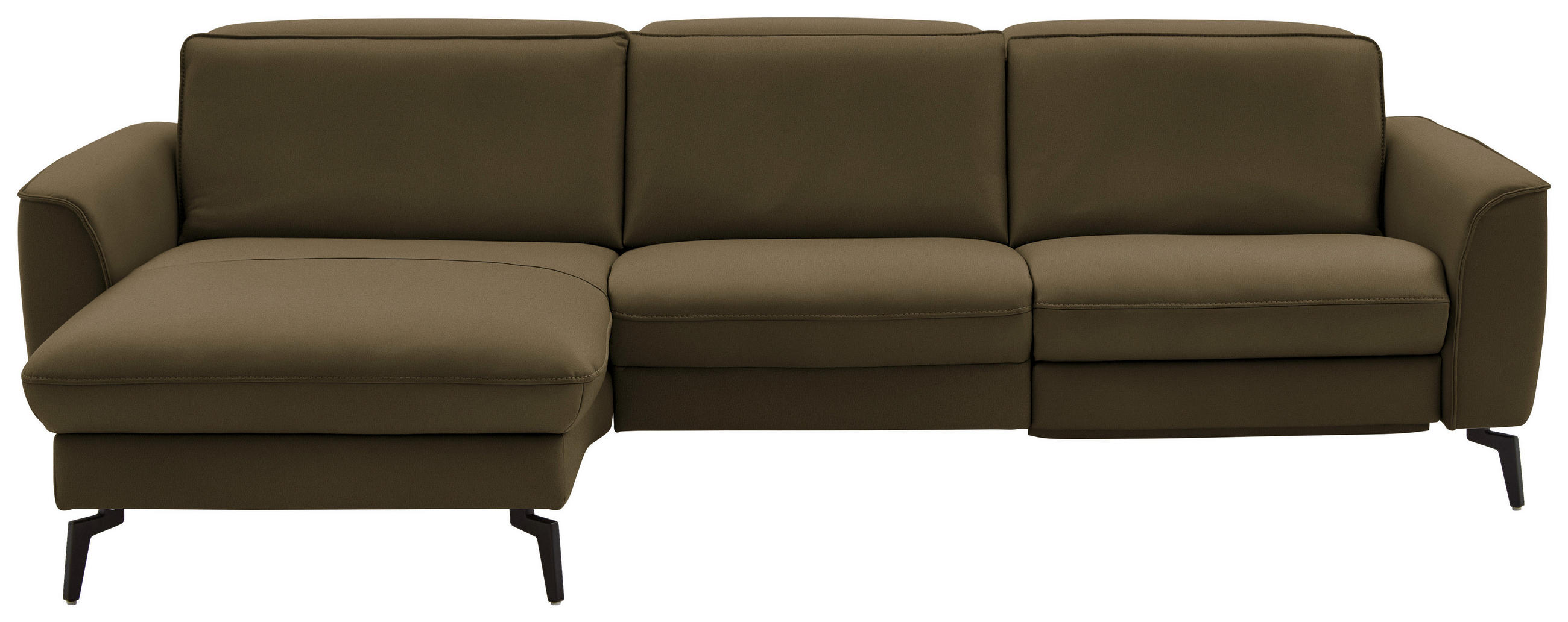ECKSOFA in Echtleder Grün  168/281 cm  - Schwarz/Grün, Natur, Leder/Metall (168/281cm) - Valdera