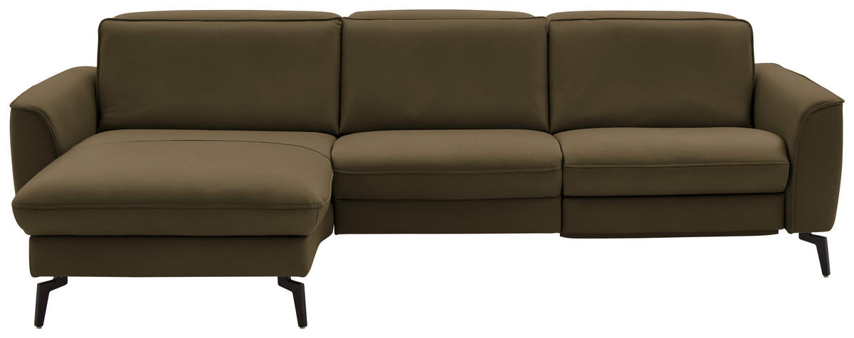 ECKSOFA in Echtleder Grün  - Schwarz/Grün, Natur, Leder/Metall (168/281cm) - Valdera