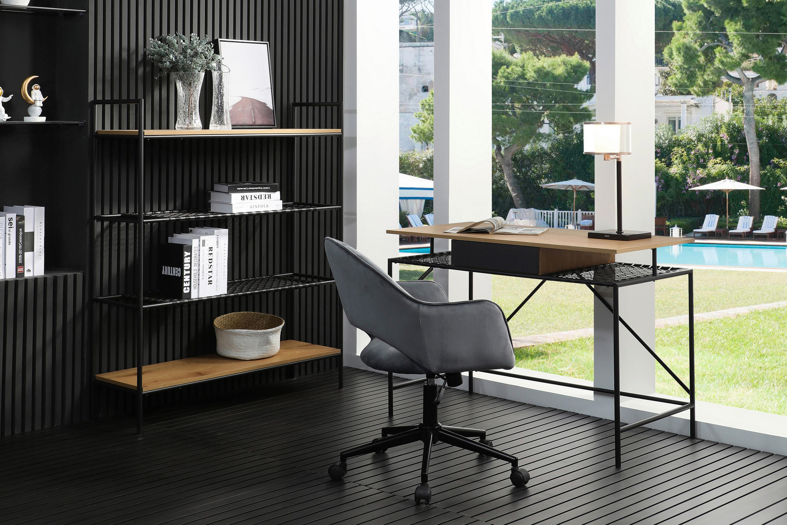 SCHREIBTISCH 110/55/76 cm  in Naturfarben, Schwarz  - Schwarz/Naturfarben, Design, Holzwerkstoff/Kunststoff (110/55/76cm) - Livetastic