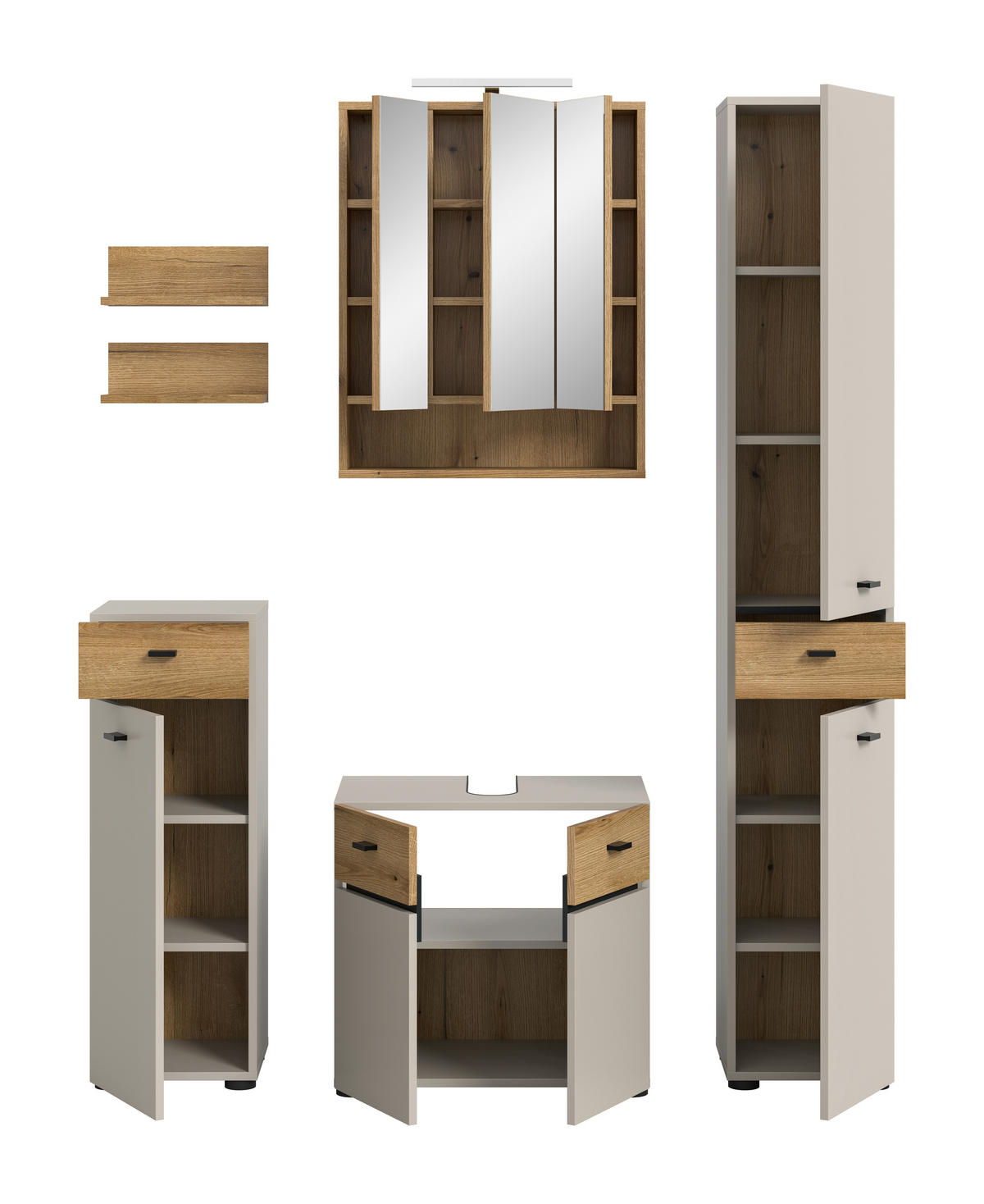 BADEZIMMER 5-teilig  in 124 cm  - Kaschmir/Eichefarben, Trend, Glas/Holzwerkstoff (124cm) - MID.YOU
