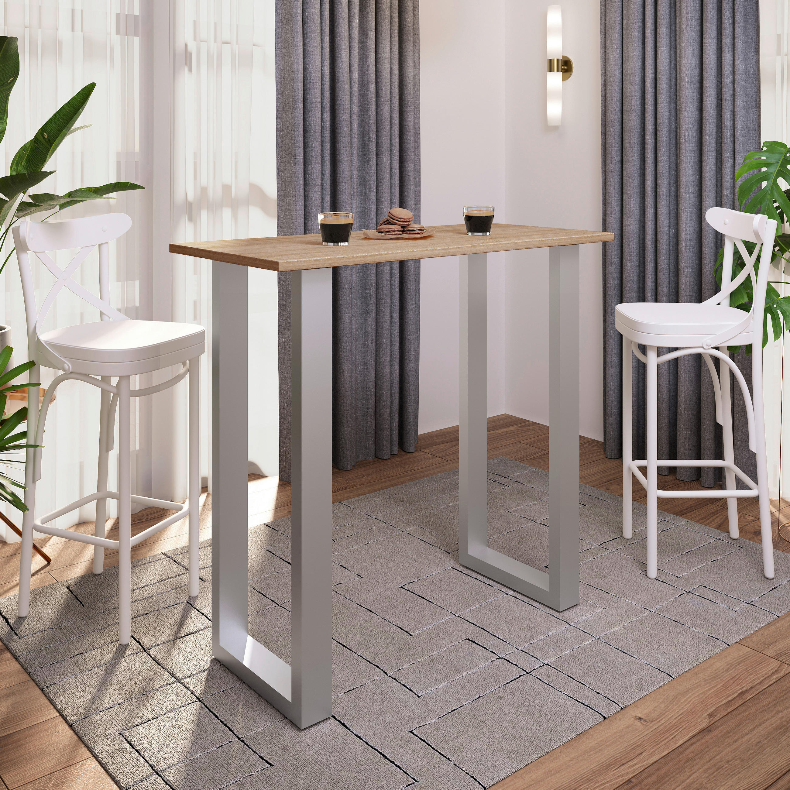 BARBORD i metall, trämaterial  110/102/50 cm  - Sonoma ek/silver, Klassisk, metall/trämaterial (110/102/50cm)