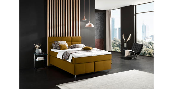 BOXSPRINGBETT 140/200 cm in Currygelb - Currygelb/Alufarben, KONVENTIONELL, Textil/Metall (140/200cm) - Dieter Knoll