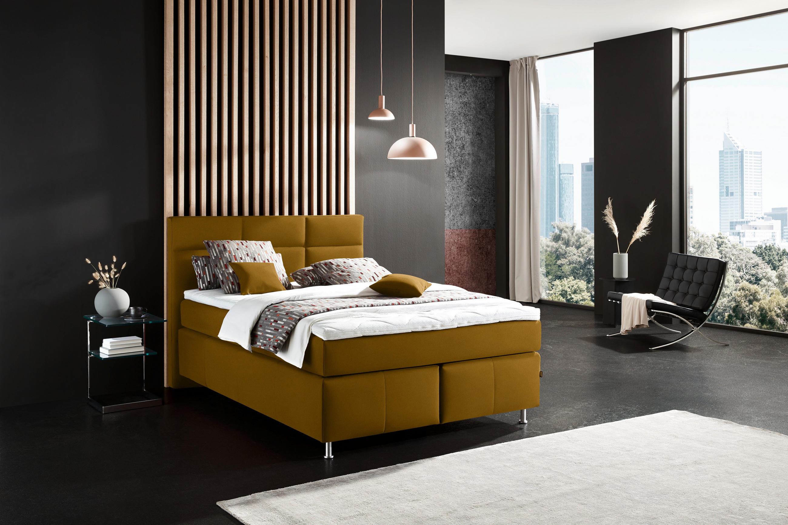 BOXSPRINGBETT 140/200 cm  in Currygelb  - Currygelb/Alufarben, Konventionell, Textil/Metall (140/200cm) - Dieter Knoll