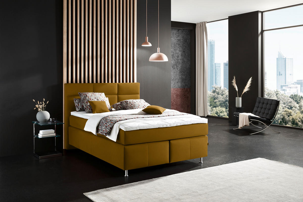 BOXSPRINGBETT 140/200 cm  in Currygelb  - Currygelb/Alufarben, Konventionell, Textil/Metall (140/200cm) - Dieter Knoll