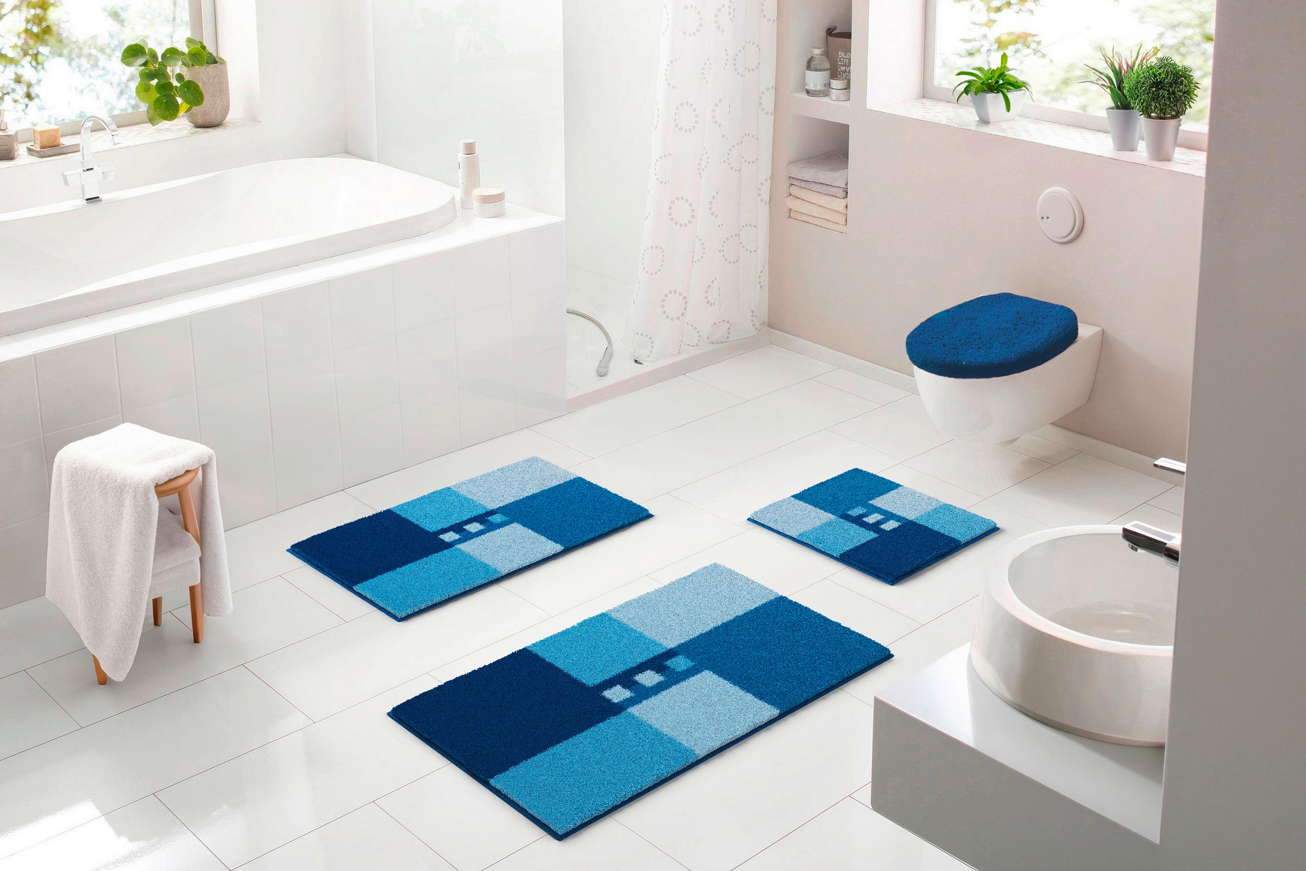 BADEMATTE Blau 60/90 cm  - Blau, Basics, Kunststoff/Textil (60/90cm) - Grund