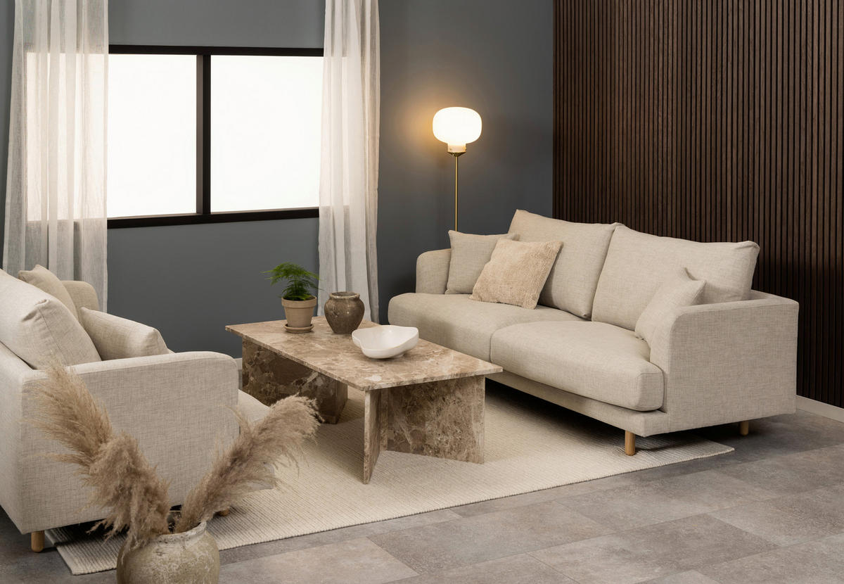 COUCHTISCH in Stein 140/70/42 cm  - Creme, Design, Stein (140/70/42cm) - Livetastic