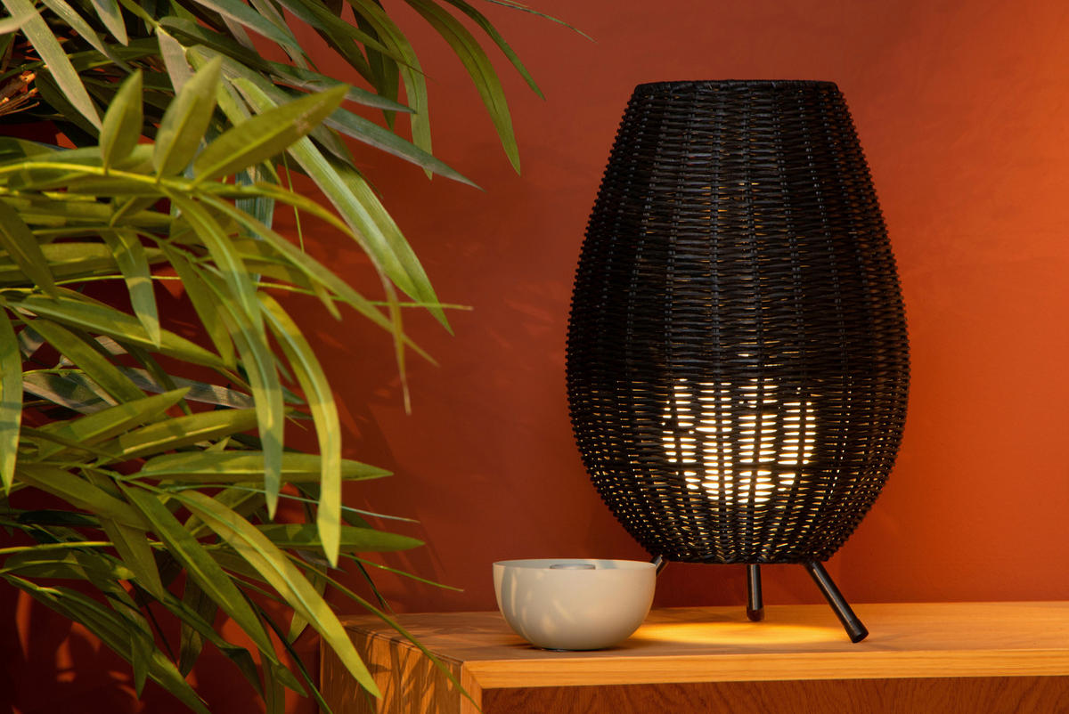 TISCHLEUCHTE Landhaus 22/22/36 cm    - Messingfarben/Schwarz, Natur, Naturmaterialien/Metall (22/22/36cm) - Lucide