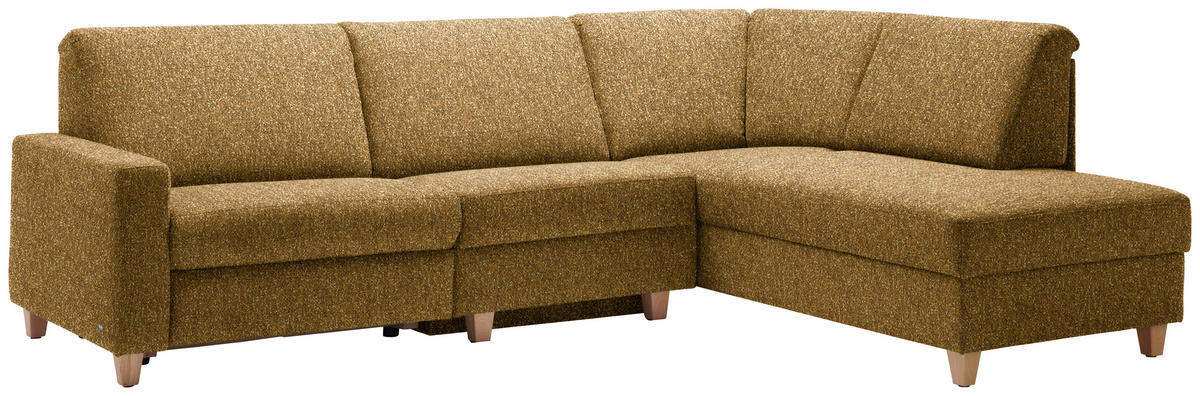 ECKSOFA  in Mikrovelours Senfgelb  261/203 cm  - Eichefarben/Senfgelb, KONVENTIONELL, Holz/Textil (261/203cm) - Sedda