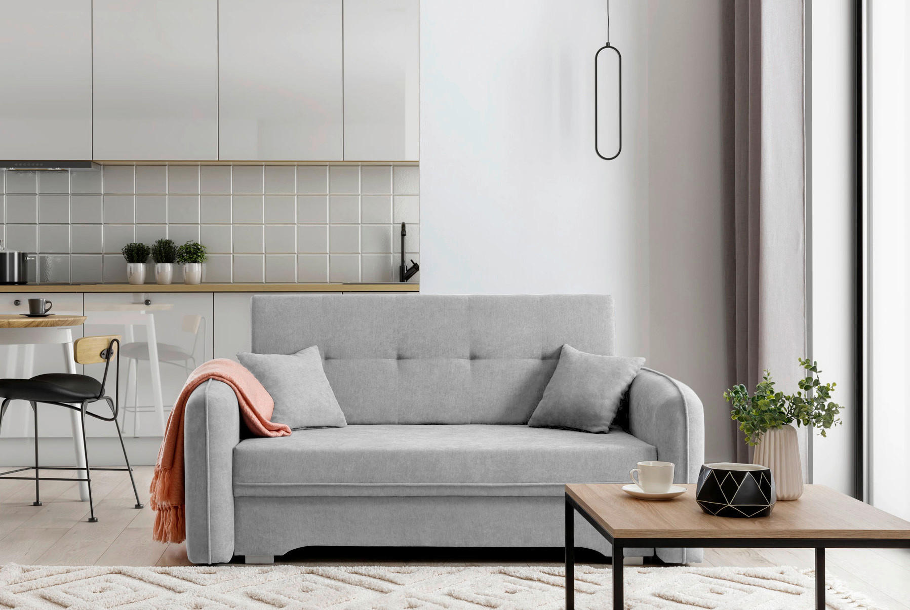 SCHLAFSOFA Chenille Hellgrau  - Silberfarben/Hellgrau, Design, Kunststoff/Textil (155/105/75cm) - MID.YOU