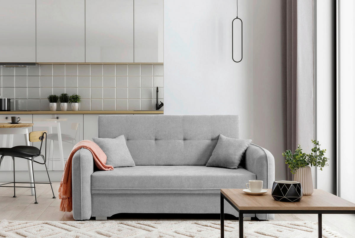 SCHLAFSOFA in Chenille Hellgrau  - Silberfarben/Hellgrau, Design, Kunststoff/Textil (155/105/75cm) - MID.YOU